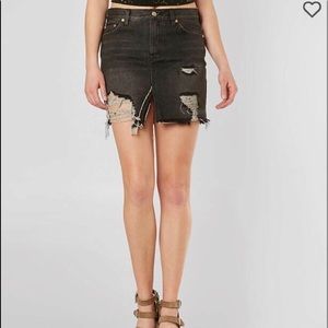 NWOT Free People Relaxed & Destroyed Denim Skirt